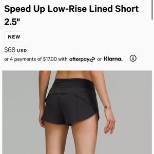 Lululemon speed up short 2.5”